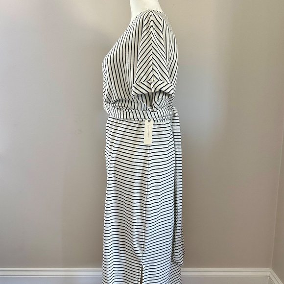 Anthropologie Navy Stripe V Neck Tie Dress - Picture 5 of 8